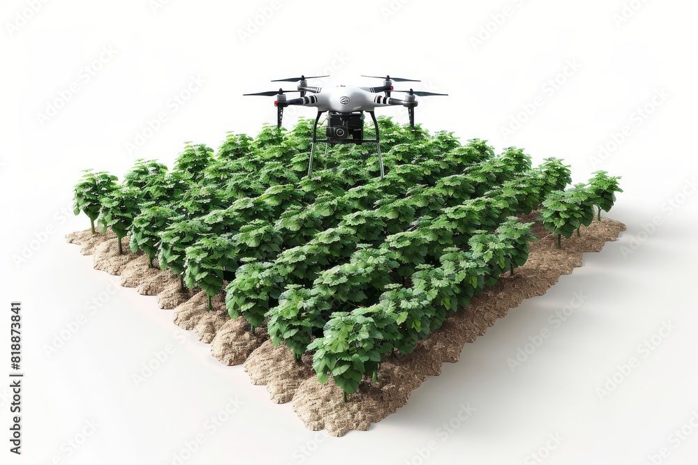 Poster stock photo sensor for cultivation and drone spraying tools in smart farming with drone crop managem