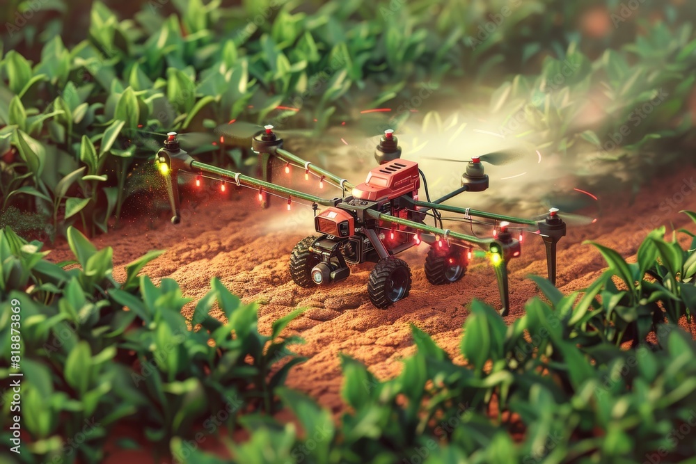 Poster smart farming with drone crop management in small-scale farm layout using stock photo sensor and cul