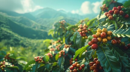 Journey of Coffee Bean from Plantation to Cup in the Scenic Mountainous Landscape