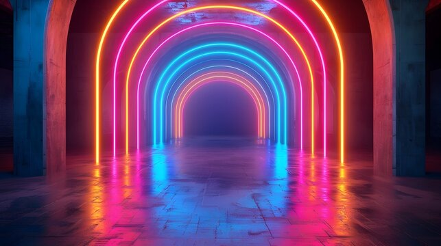 Dazzling Neon Rainbow Arches for Festive Decor and Product Display