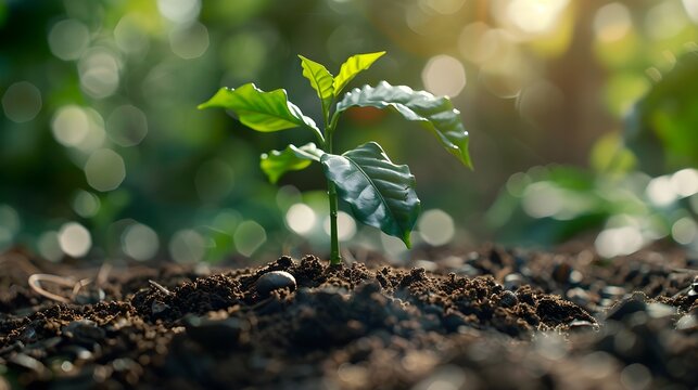 Sprouting Coffee Plant in Fertile Soil Capturing Growth and Sustainability