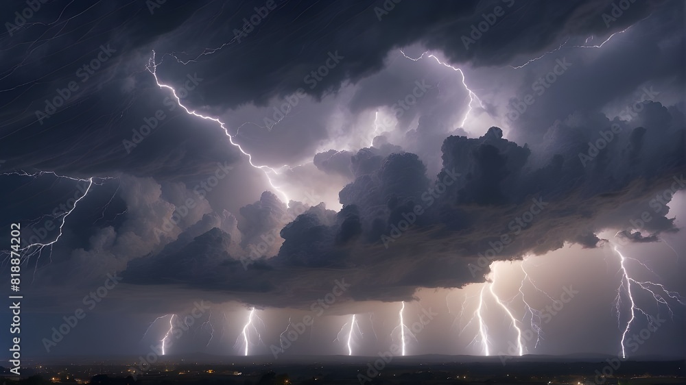 Poster effects of lightning and thunder in the sky, generative ai