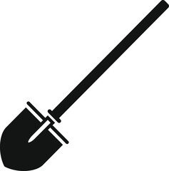 Simple and graphic shovel silhouette icon on white background, perfect for gardening, agriculture, farming, construction, and diy projects