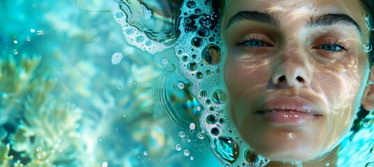 Facial Treatment Promotion with Glowing Skin and Marine Elements - Design for Print, Card, Poster