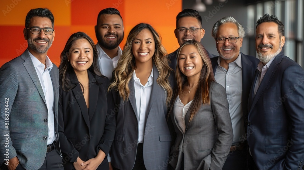 Poster group of businesspeople gathers for a portrait of success. confidence, pride, and motivation evident on their faces, diverse team of men and women exemplifies the transformative power of teamwork 