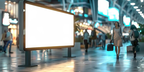 Obraz premium A blank white billboard in airport lobby,