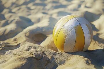 Beach Volleyball in Sand Close-up: Textured Photo Ideal for Sports Equipment Catalogs and Summer...
