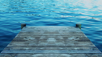 Blue wooden pier on lake background