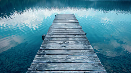 Blue wooden pier on lake background