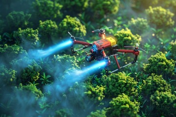 Smart farming with drone crop management in small-scale farm layout using stock photo sensor and cultivation tools for drone spraying.