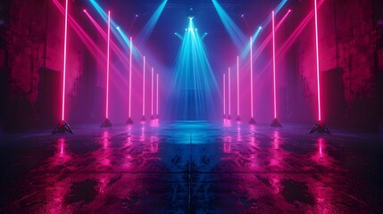 Captivating Neon Laser Show for Modern Dance and Music Event Promotions with Futuristic Lighting...