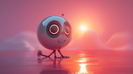 Cute robot character with big eyes, sci-fi wallpaper