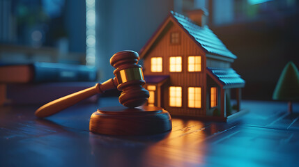 A gavel, a house model: bidding on a property at auction