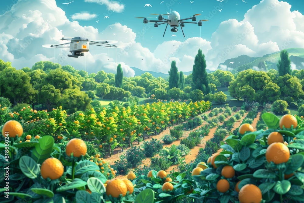 Poster smart farming with drone crop management in small-scale farm layout using stock photo sensor and cul