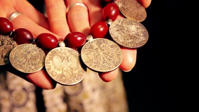 Beads from ancient Polish coins, ducat. Ukrainian jewelry, korali, dukaty, dukachi, namysto, monisto, necklace