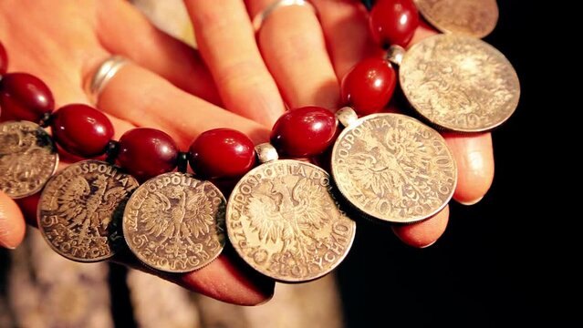 Beads from ancient Polish coins, ducat. Ukrainian jewelry, korali, dukaty, dukachi, namysto, monisto, necklace