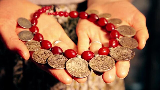 Beads from ancient Polish coins, ducat. Ukrainian jewelry, korali, dukaty, dukachi, namysto, monisto, necklace