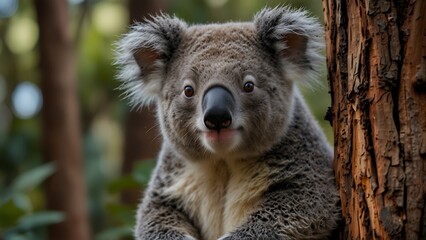 Naklejka premium Sitting Bear Cute Koala On Tree