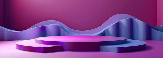 Obraz premium Podium background 3D product platform display violet purple stage pedestal. Light background 3D podium stand scene studio abstract geometric white base minimal render floor cylinder room shape mockup