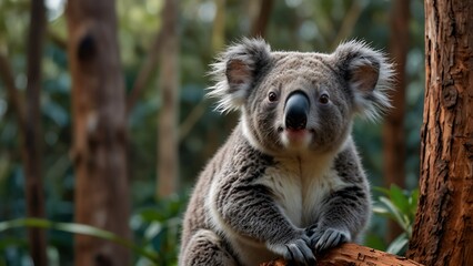 Sitting Bear Cute Koala On Tree