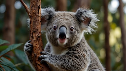 Sitting Bear Cute Koala On Tree