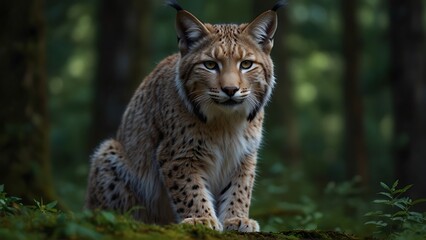 Fototapeta premium In the Shadows of the Forest: A Portrait of the Lynx in Nature's Embrace