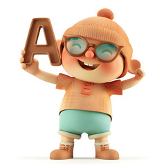 알파벳을 들고 있는 3d 애니메이션 캐릭터