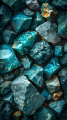 Blue Crystal Mineral Stone. Gems. Mineral crystals in the natural environment. Texture of precious and semiprecious stones.