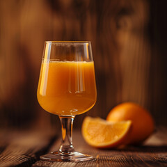 In the soft morning light, a pristine glass holds a refreshing concoction of freshly squeezed orange juice. The liquid gleams like liquid sunshine
