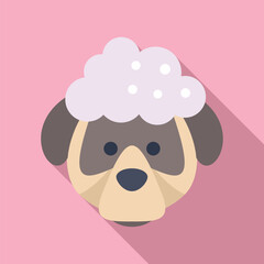 Adorable and playful cartoon poodle icon with fluffy pink haircut on modern flat design background for children digital art and pet lover related projects