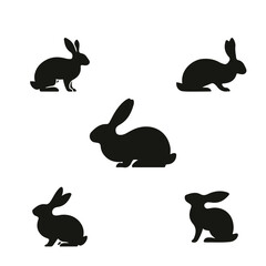 Fototapeta premium Rabbit Silhouette Pack Vector Wildlife Nature Clipart