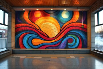 Train Station Welcome Mural A welcoming mural at a train station, featuring vibrant artwork that sets a positive tone for travelers
