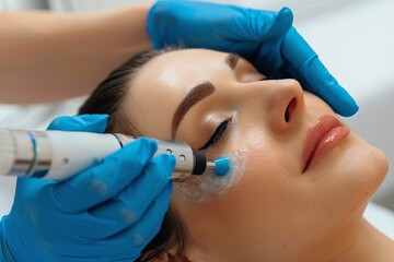 Microdermabrasion Treatment Close-Up in Modern Dermatology Clinic - Skincare Procedure Highlighting Skin Texture
