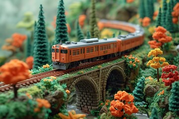 Train Travel Adventure Origami Art Origami art featuring trains, landscapes, and adventure elements, showcasing intricate paper folding