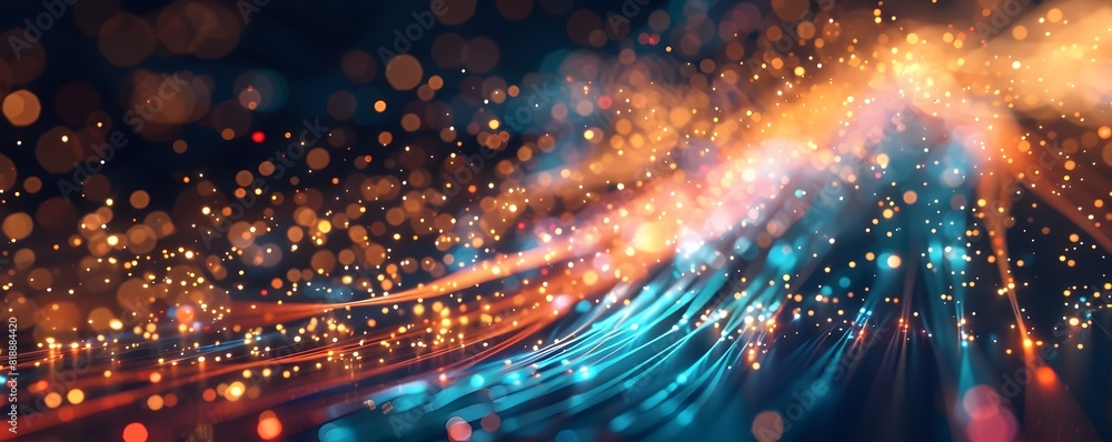 Aufkleber fiber optic cables glowing in the dark data speed and technology networking metaphor for business co