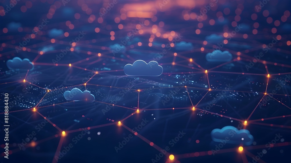 Poster seamless cloud computing diagram with interconnected devices showcasing networked technology and dig