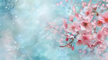 dreamy cherry blossom display ethereal flowers on soft blue watercolor background seasonal artistic theme