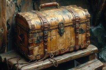 Train Travel Adventure Treasure Chest Illustration or image of a treasure chest filled with symbolic items from a train travel adventure