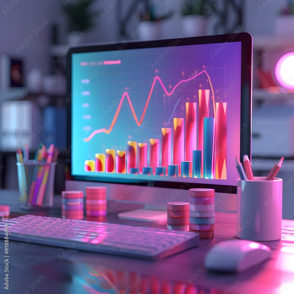 Poster animated data visualization of ecommerce sales growth on digital business dashboard