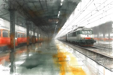 Train Travel Sketch Art Artistic sketch depicting the essence of train travel, blending creativity with a travel theme