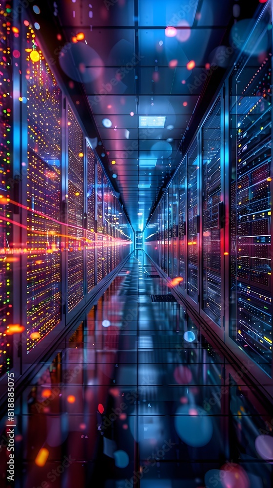 Aufkleber futuristic data center with vibrant technology networking and digital communication concept