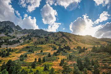 Naklejka premium The Pyrenees mountain range separates the Iberian Peninsula from the rest of Europe, extending for more than 430 km between Spain and France.