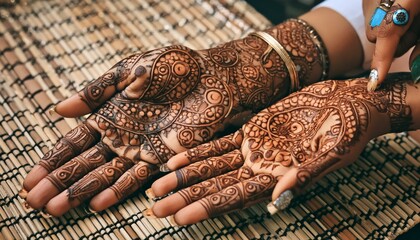 Mehndi applied hands and different designs