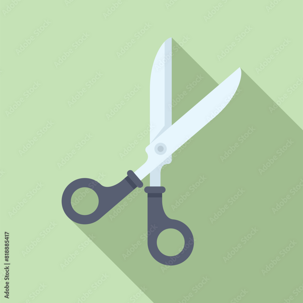 Poster vector graphic of a pair of scissors in a modern flat design style, casting a long shadow