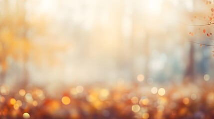 Abstract blurred background with bokeh and sunlight in autumn. Generative AI.