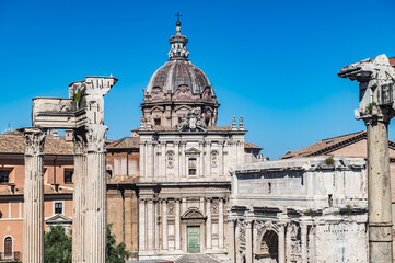 Ruins of the Roman Forum at Palatino hill in Roma, Italy