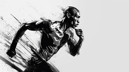 energetic athlete determination and resilience in gritty black and white portrait digital sketch
