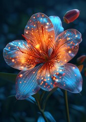Glowing Bioluminescent Flower Illuminating the Night in a Mystical Garden