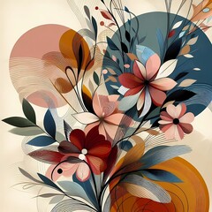 abstract flowers artistic piece with contemporary aesthetic, bold design elements, and abstract nature