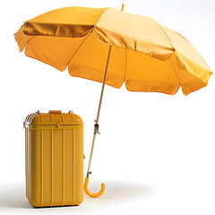 Beach umbrella and cooler set isolated on white background, minimalism, png
